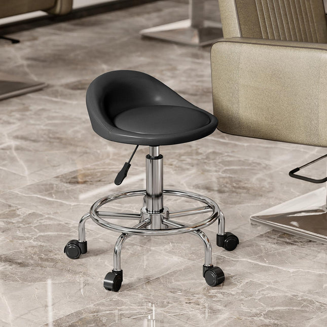 Rolkruk in hoogte verstelbaar met rugleuning draaikruk 59-75 cm werkkruk 360° draaibare kruk kantoorkruk voor kantoor salon massage spa zwart Aosom