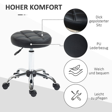 Height-adjustable salon stool in black artificial leather