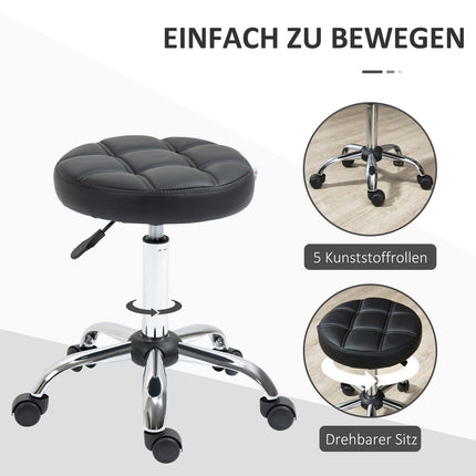 Height-adjustable salon stool in black artificial leather