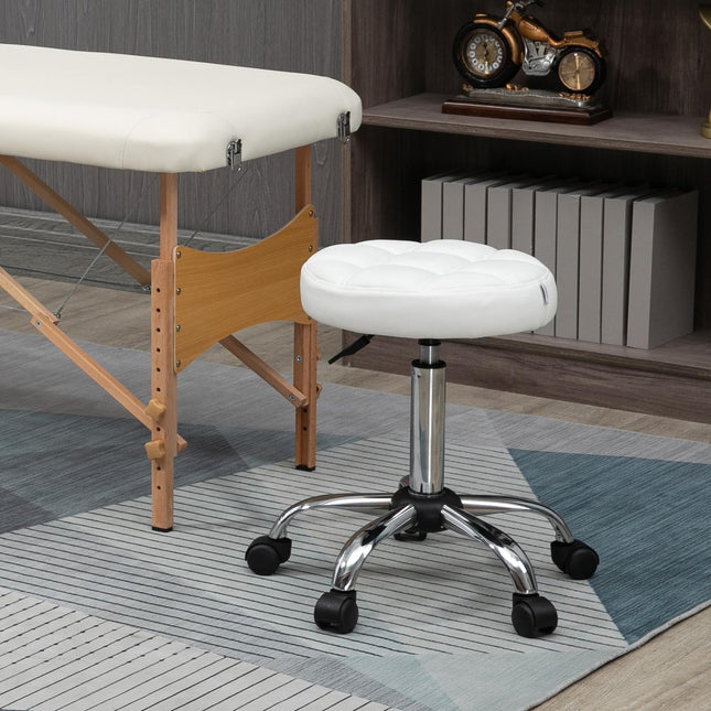 Adjustable white rotating stool in artificial leather - office and salon