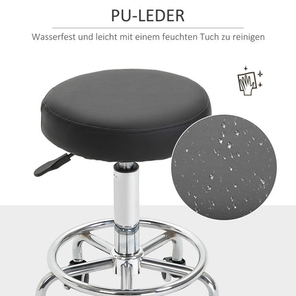 Height-adjustable swivel salon stool with wheels, black