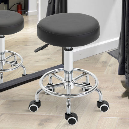 Height-adjustable swivel salon stool with wheels, black
