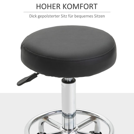 Height-adjustable swivel salon stool with wheels, black