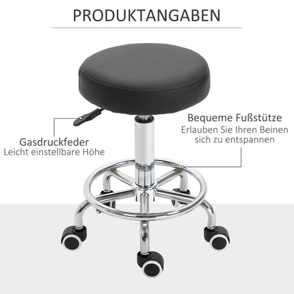 Height-adjustable swivel salon stool with wheels, black