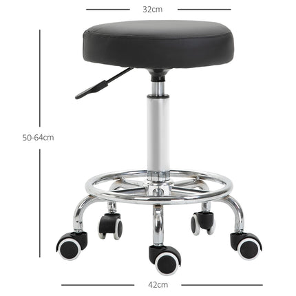 Height-adjustable swivel salon stool with wheels, black