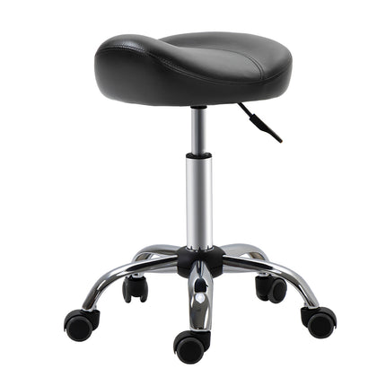 Adjustable rolling stool with wheels, black artificial leather