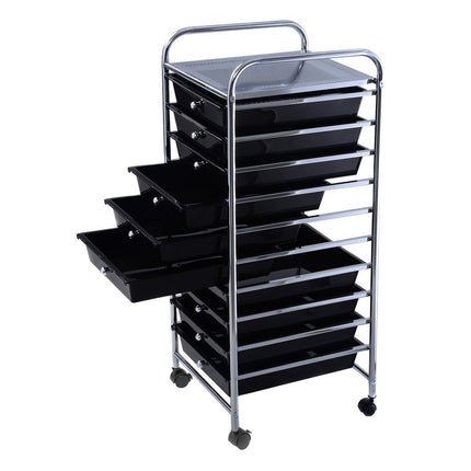 Rolling trolley, rolling container, bathroom trolley, bathroom trolley, side trolley with 10 drawers, black