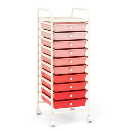 Rolling trolley with 10 stackable drawers roll container bathroom trolley bathroom trolley pink
