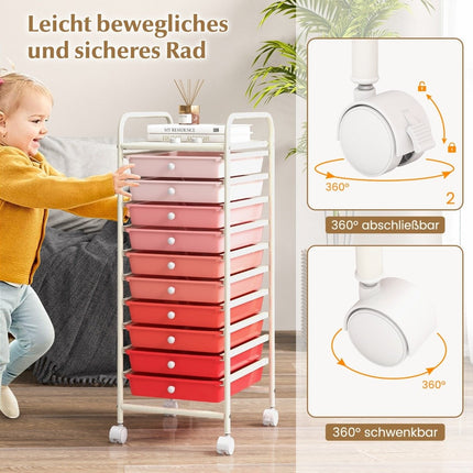 Rolling trolley with 10 stackable drawers roll container bathroom trolley bathroom trolley pink