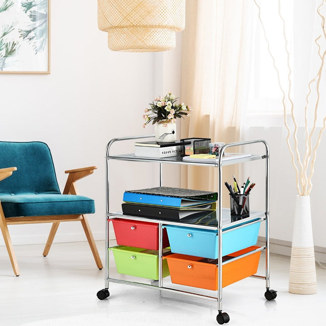 Rolling trolley with 4 stackable drawers & metal frame & shelves rolling container colorful