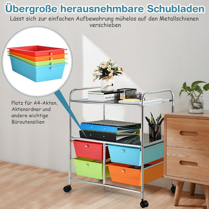 Rolling trolley with 4 stackable drawers & metal frame & shelves rolling container colorful