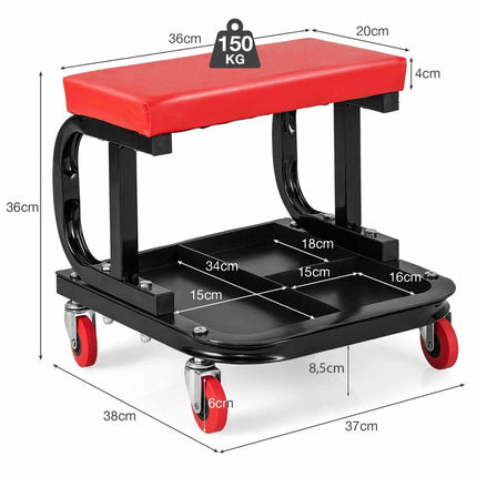 Rolling workshop stool with tool tray 150 kg load capacity