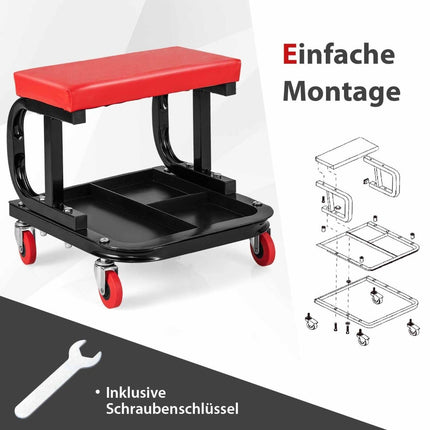 Rolling workshop stool with tool tray 150 kg load capacity