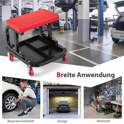 Rolling workshop stool with tool tray 150 kg load capacity