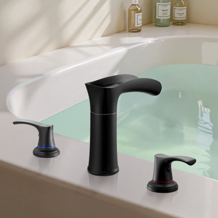 Roman Tub Faucet – 3-Hole Waterfall, Dual Handle, Matte Black