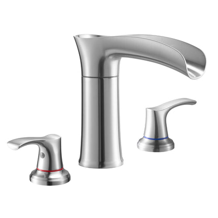 Roman Tub Faucet, 3-Hole Waterfall, Dual Handle, Silver