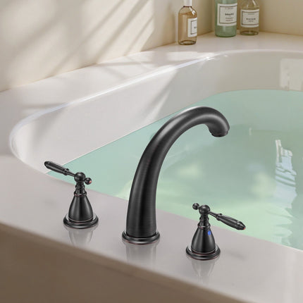 Roman Tub Faucet, Waterfall Deck Mount, 2-Handle Bronze