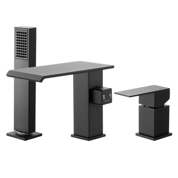 Roman Tub Faucet, Waterfall, Handheld Shower, Matte Black