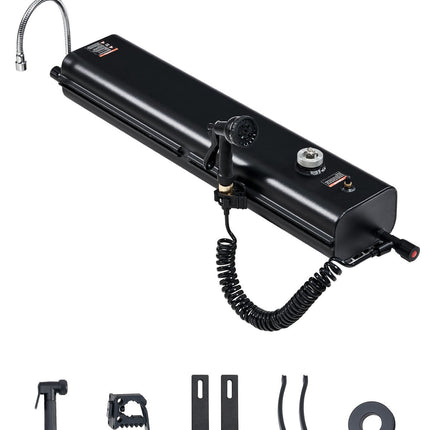 Roof Rack Water Tank, 4 Gal, Pressurized Aluminum, 4 m Hose, Black