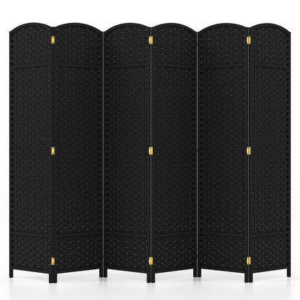 Room Divider, Handwoven Texture, Solid Wood Frame, Black