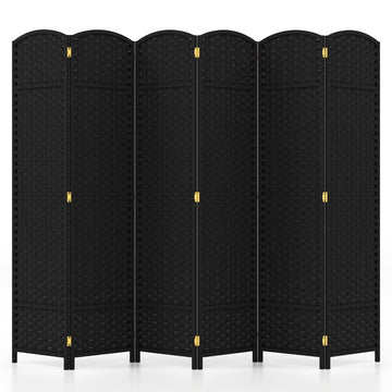 Room Divider, Handwoven Texture, Solid Wood Frame, Black