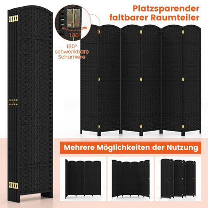 Room Divider, Handwoven Texture, Solid Wood Frame, Black