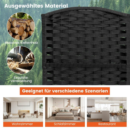 Room Divider, Handwoven Texture, Solid Wood Frame, Black
