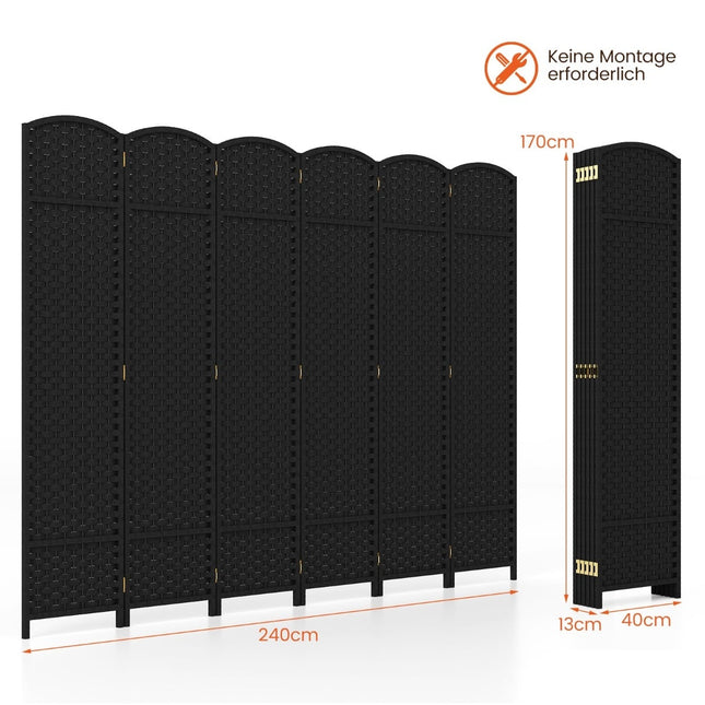 Room Divider, Handwoven Texture, Solid Wood Frame, Black