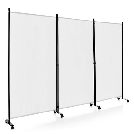 Room Divider on Wheels, 3 Panels, Foldable, White, 180 cm