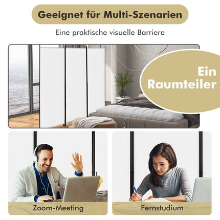 Room Divider on Wheels, 3 Panels, Foldable, White, 180 cm