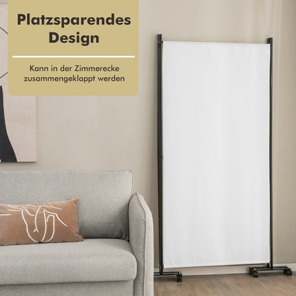 Room Divider on Wheels, 3 Panels, Foldable, White, 180 cm