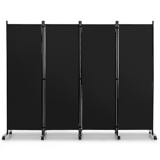 Room Divider with 4 Panels on Wheels 173cm Tall Rollable Privacy Screen Black