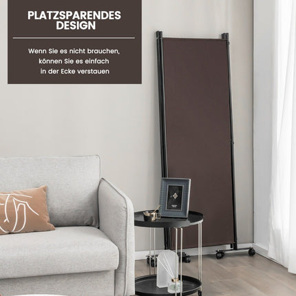 Room Divider with 4 Panels on Wheels 173 cm Tall Rollable Privacy Screen Brown
