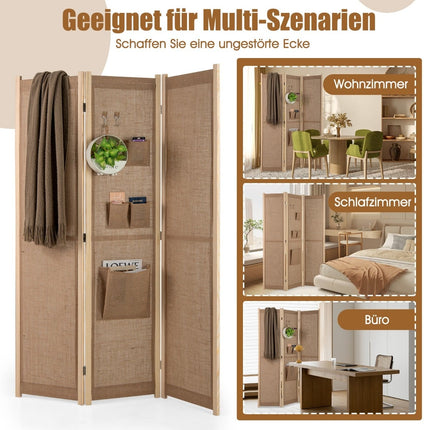 Room Divider with Storage Pockets & Hooks, 170 x 121 cm
