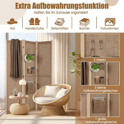 Room Divider with Storage Pockets & Hooks, 170 x 121 cm