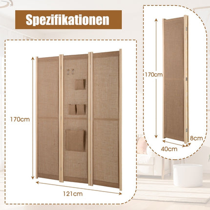 Room Divider with Storage Pockets & Hooks, 170 x 121 cm