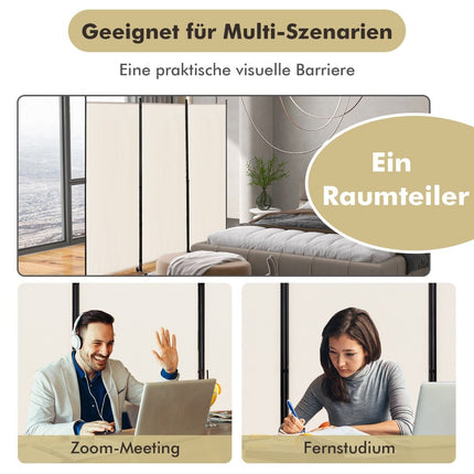 Room Divider with Wheels, 3 Panels, Foldable, Beige, 180 cm
