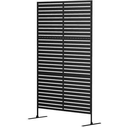 Ruimteverdeler, 3 delen, 122 x 198 cm, vrijstaand scherm in latten, scheidingswand, 3-delig zichtscherm van staal, buitenruimteverdeler, zichtscherm, scheidingswand voor tuin, balkon, terras, zwart