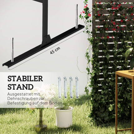 Ruimteverdeler, 3 delen, 122 x 198 cm, vrijstaand scherm in latten, scheidingswand, 3-delig zichtscherm van staal, buitenruimteverdeler, zichtscherm, scheidingswand voor tuin, balkon, terras, zwart