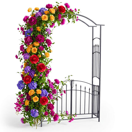Rose Arbor With Double Gate – Black Metal Garden Trellis