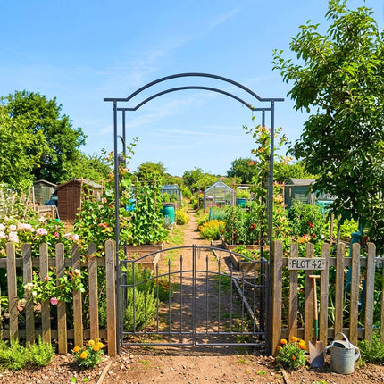 Rose Arbor With Double Gate – Black Metal Garden Trellis
