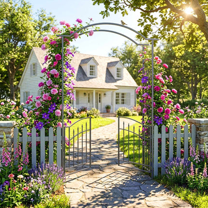 Rose Arbor With Double Gate – Black Metal Garden Trellis