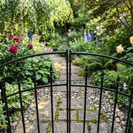 Rose Arbor With Double Gate – Black Metal Garden Trellis