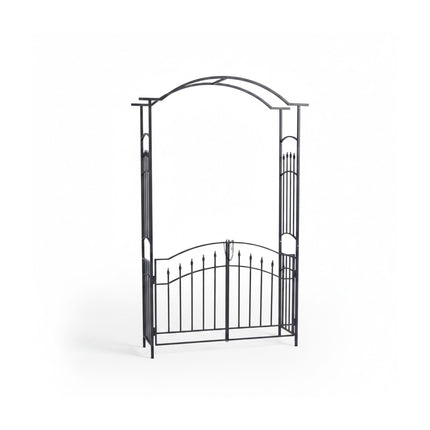 Rose Arbor With Double Gate – Black Metal Garden Trellis