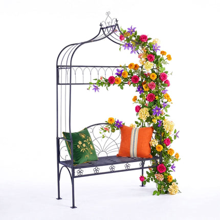 Rose Arch With Bench – Black Metal Garden Trellis