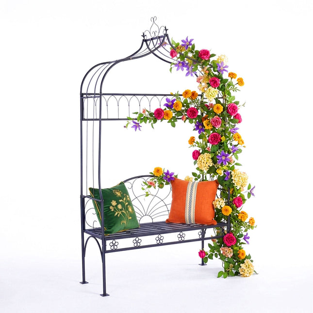 Rose Arch With Bench – Black Metal Garden Trellis
