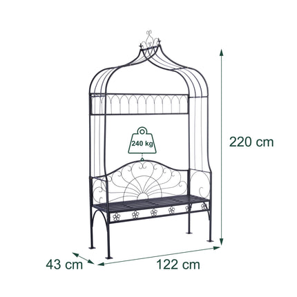 Rose Arch With Bench – Black Metal Garden Trellis