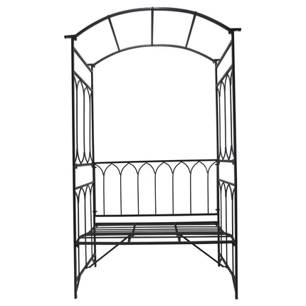 Black Metal Rose Arch Bench - Garden Trellis, 115x50x203 cm