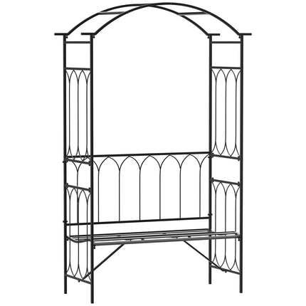 Black Metal Rose Arch Bench - Garden Trellis, 115x50x203 cm