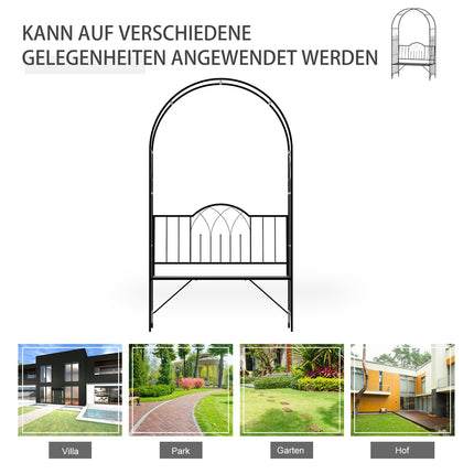 Metal garden arch with bench - Black, 121 x 50 x 203 cm